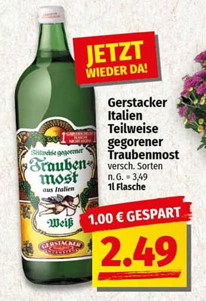 Gerstacker Italien Teilweise gegorener Traubenmost 1L Flasche