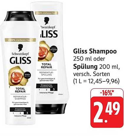 Gliss Shampoo 250 ml oder Spülung 200 ml, verschiedene Sorten
