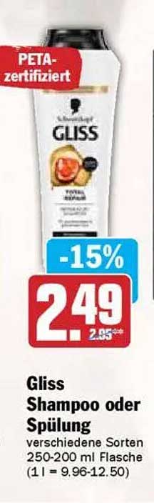Gliss Shampoo oder Spülung – verschiedene Sorten 250-200 ml Flasche