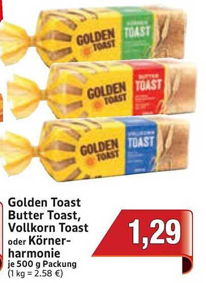 Golden Toast Butter Toast, Vollkorn Toast oder Körner-Harmonie 500 g