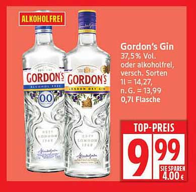 Gordon's Gin 0,0% oder London Dry Gin 0,7L