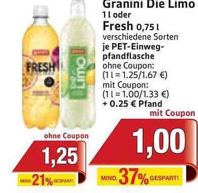 Granini Die Limo 1 l oder Fresh 0,75 l verschiedene Sorten je PET-Einwegpfandflasche