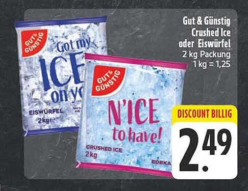 Gut & Günstig Crushed Ice oder Eiswürfel 2 kg Packung