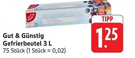 Gut & Günstig Gefrierbeutel 3 L - 75 Stück