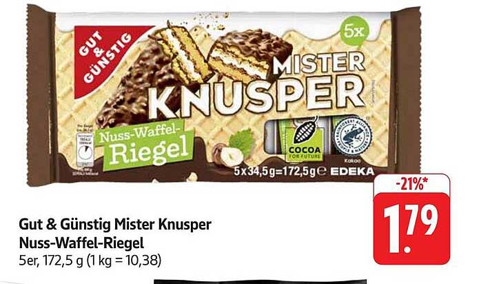 Gut & Günstig Mister Knusper Nuss-Waffel-Riegel