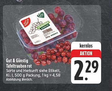 Gut & Günstig Tafeltrauben rot 500 g - Aktion!