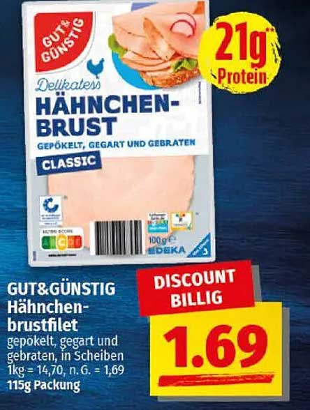 GUT&GÜNSTIG Hähnchenbrustfilet - gepökelt, gegart und gebraten