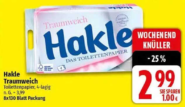 Hakle Traumweich Toilettenpapier, 4-lagig, 8x130 Blatt Packung