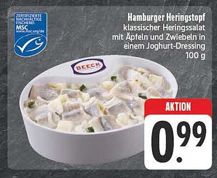 Hamburger Heringstopf klassischer Heringssalat mit Äpfeln und Zwiebeln in einem Joghurt-Dressing 100 g
