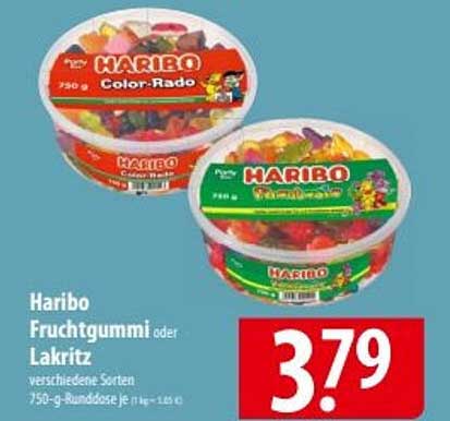 Haribo Fruchtgummi oder Lakritz 750 g - verschiedene Sorten