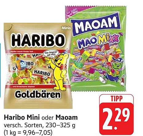 Haribo Mini oder Maoam in verschiedenen Sorten, 230–325 g
