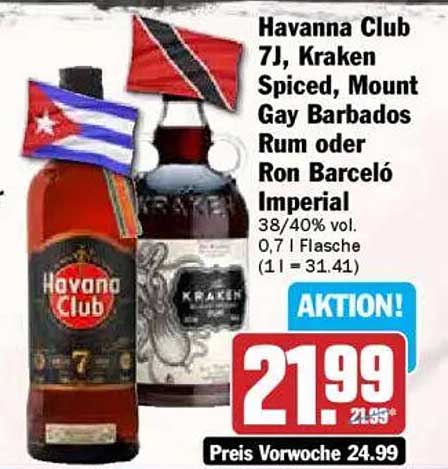 Havanna Club 7J, Kraken Spiced, Mount Gay Barbados Rum oder Ron Barceló Imperial