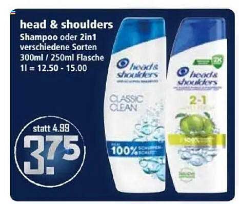 head & shoulders Shampoo oder 2in1, verschiedene Sorten, 300ml / 250ml Flasche