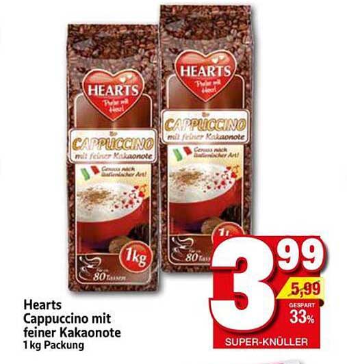 Hearts Cappuccino mit feiner Kakaonote 1 kg Packung