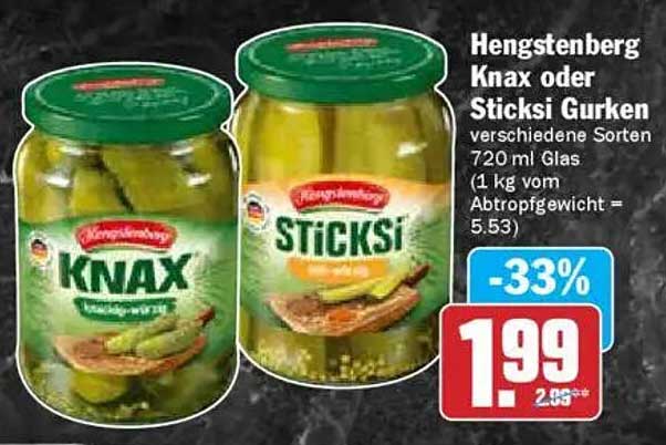Hengstenberg Knax oder Sticksi Gurken 720 ml Glas