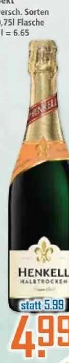 Henkell Halbtrocken Sekt, 0,75 l Flasche