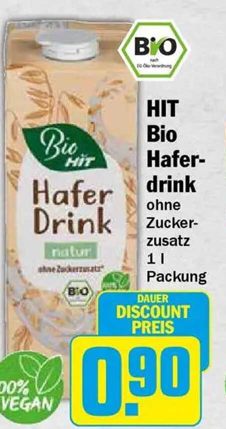 HIT Bio Haferdrink ohne Zusatz von Zucker 1L