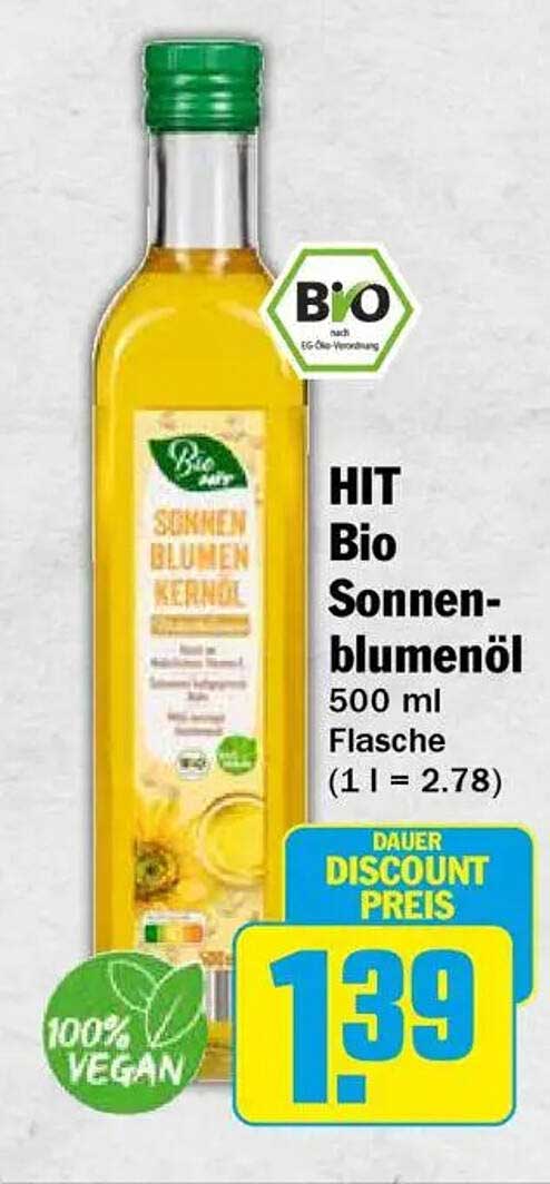 HIT Bio Sonnenblumenöl 500 ml Flasche