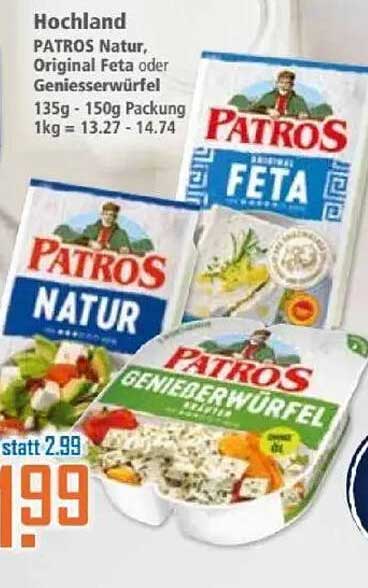 Hochland PATROS Natur, Original Feta oder Genießerwürfel