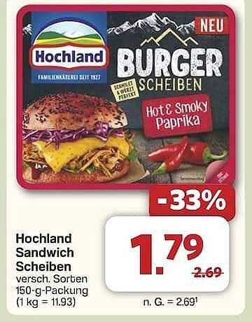 Hochland Sandwich Scheiben Hot & Smoky Paprika 150-g-Packung