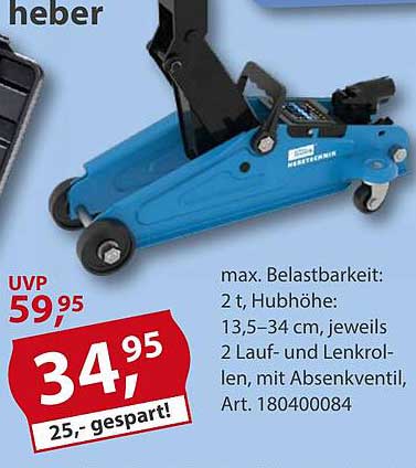 Hochwertiger Wagenheber mit max. Belastbarkeit von 2t
