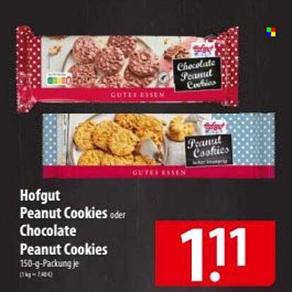 Hofgut Peanut Cookies oder Chocolate Peanut Cookies 150-g-Packung