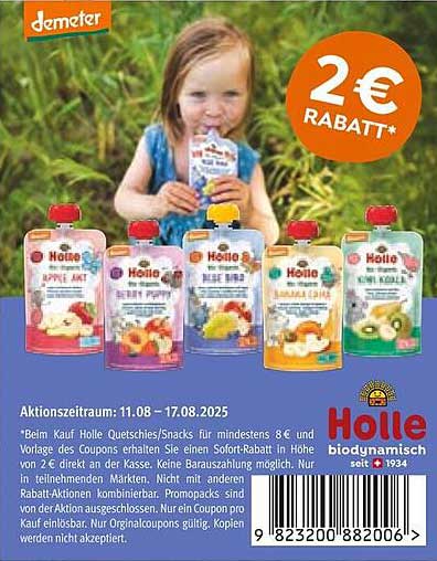 Holle Quetschies und Snacks - 2 € Rabatt*