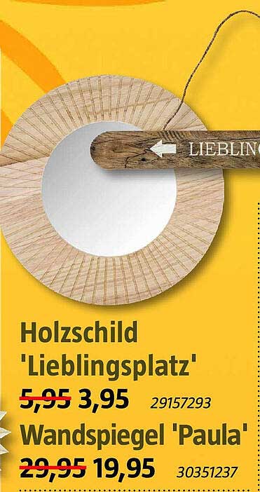 Holzschild 'Lieblingsplatz' und Wandspiegel 'Paula'