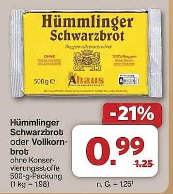 Hümmlinger Schwarzbrot oder Vollkornbrot - 21% Rabatt