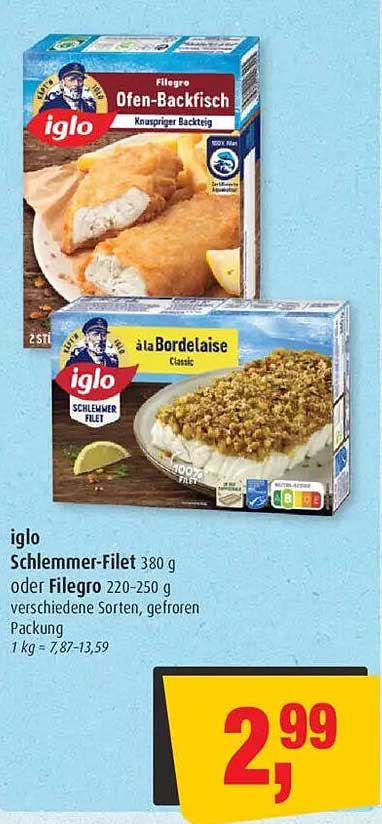 iglo Schlemmer-Filet 380 g oder Filegro 220-250 g verschiedene Sorten, gefroren