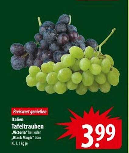 Italien Tafeltrauben "Victoria" hell oder "Black Magic" blau KL I, 1 kg je