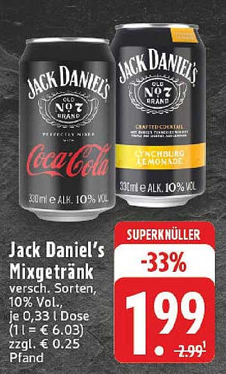 Jack Daniel's Mixgetränk versch. Sorten, 10% Vol.