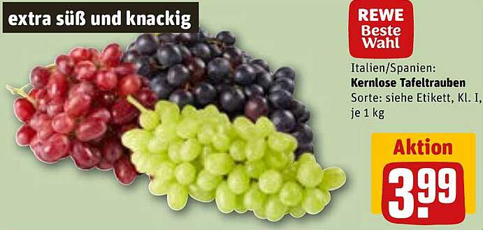 Kernlose Tafeltrauben aus Italien/Spanien - 1 kg für nur 3,99 €