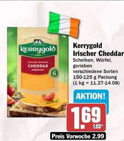 Kerrygold Irischer Cheddar - Scheiben, Würfel, gerieben
