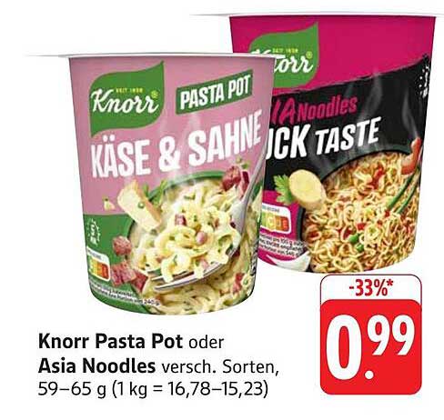 Knorr Pasta Pot oder Asia Noodles – verschiedene Sorten