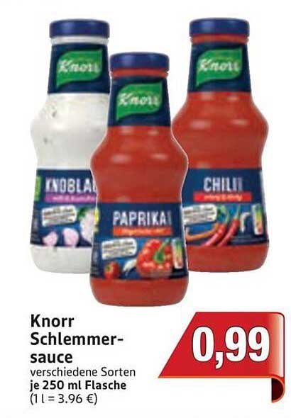 Knorr Schlemmer-Sauce verschiedene Sorten 250 ml Flasche für nur 0,99 €
