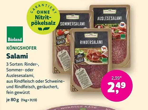 KÖNIGSHOFER Salami 80g – 3 Sorten: Rindersalami, Sommersalami, Auslesesalami
