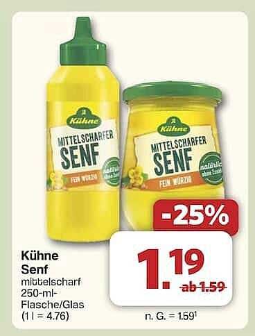 Kühne Senf mittelscharf 250-ml-Flasche/Glas