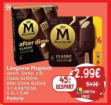 Langnese Magnum verschiedenen Sorten, z.B.: Classic 6x100ml, After Dinner 8x35ml