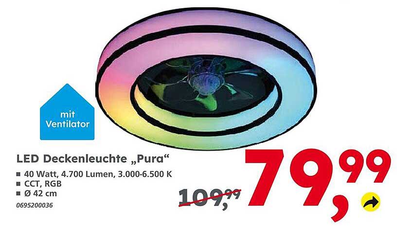 LED Deckenleuchte „Pura“ mit Ventilator