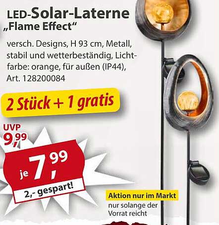 LED-Solar-Laterne „Flame Effect“ – 2 Stück + 1 gratis