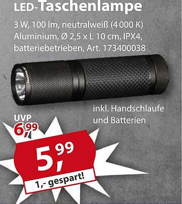LED-Taschenlampe 3 W, 100 lm, neutralweiß (4000 K)