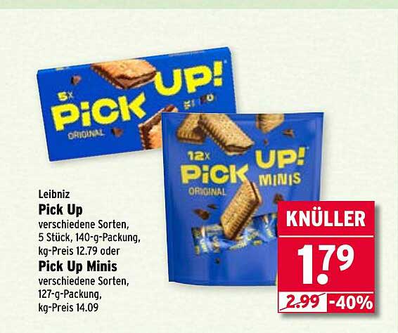 Leibniz Pick Up - verschiedene Sorten, 5 Stück, 140-g-Packung oder Pick Up Minis, 12x127-g-Packung
