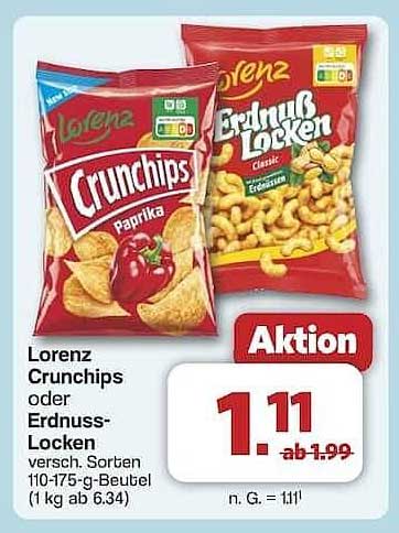 Lorenz Crunchips oder Erdnuss-Locken, verschiedene Sorten