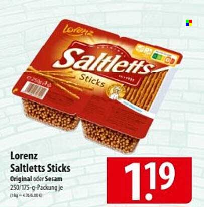 Lorenz Saltletts Sticks - Original oder Sesam 250/175-g-Packung