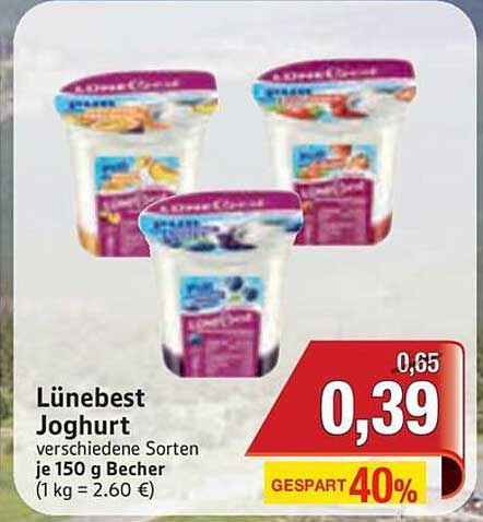 Lünebest Joghurt verschiedene Sorten je 150 g Becher