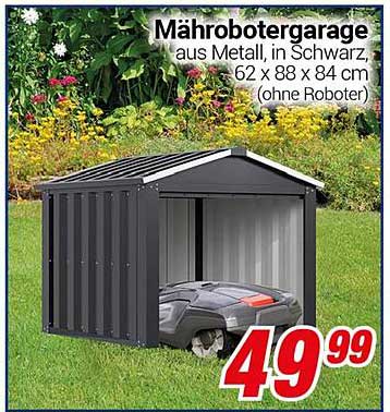 Mährobotergarage aus Metall, in Schwarz, 62 x 88 x 84 cm (ohne Roboter)