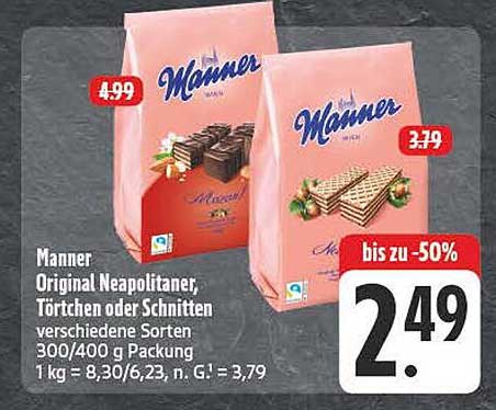 Manner Original Neapolitaner, Törtchen oder Schnitten verschiedene Sorten