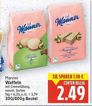 Manner Waffeln mit Cremefüllung, verschiedene Sorten