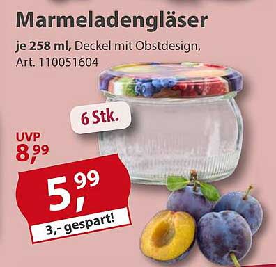 Marmeladengläser je 258 ml, Deckel mit Obstdesign, Art. 110051604